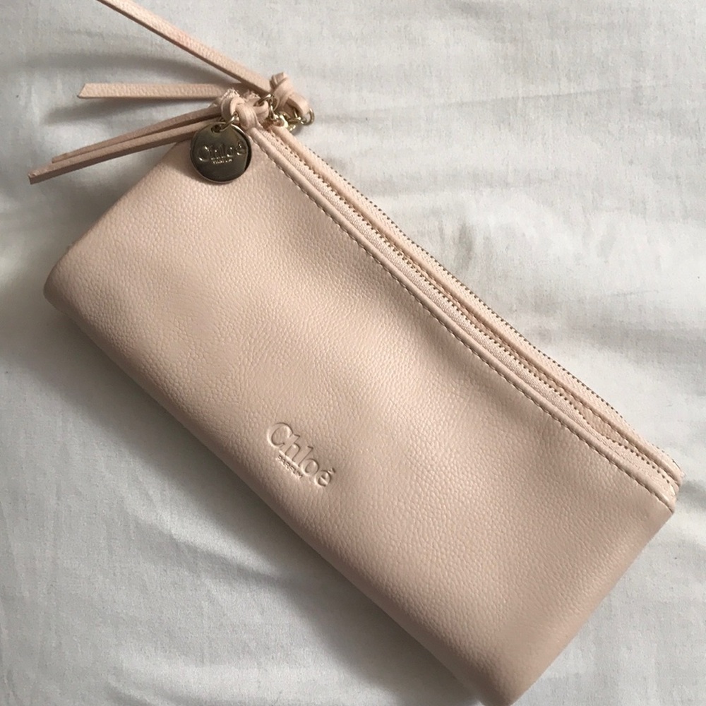 Chloe Leather Zip Wallet, Blush, Pink